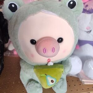 Green Frog Stuffed Animal with Avocado